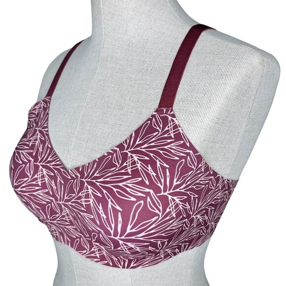 Knix Padded Evolution Bra sz 3 * Wireless No Wire Burgundy Leaf Pattern Print - Picture 2 of 7